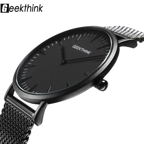 Top Brand Luxury Quartz watch Casual men Black Japan quartz-watch stainless steel Mesh strap ultra thin clock male 2017 New